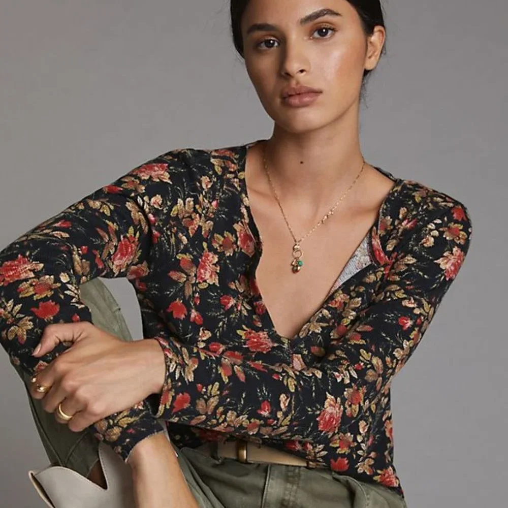Anthropologie Pilcro Split-Neck Top PXS XSP NEW - Picture 1 of 10